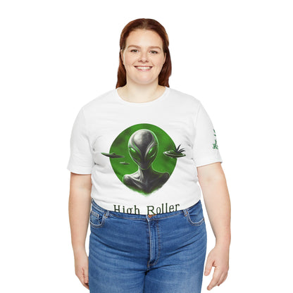 Cosmic Visitor Tee - Premium Airlume Cotton Cannabis Culture UFO Alien Art