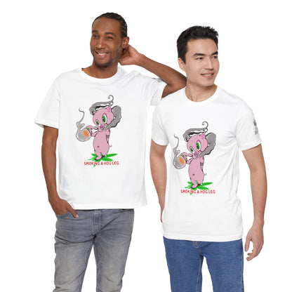 Smoking Hog Leg Pink Pig Tee - Premium Airlume Cotton Cannabis Culture Art