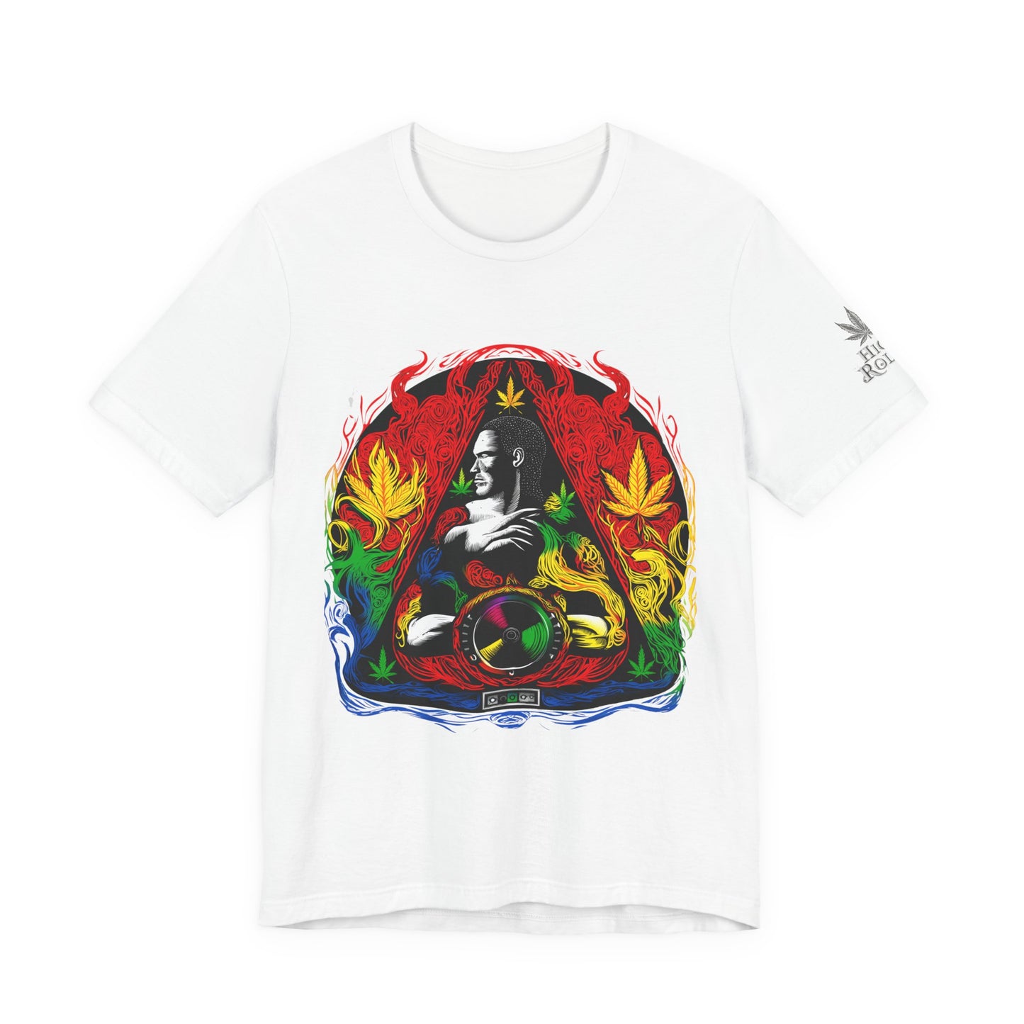 High Roller Sacred Buddha Cannabis T-Shirt - Premium 420 Spiritual Meditation Enlightenment Botanical Artistry Apparel
