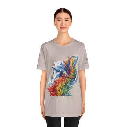 Rainbow Bloom Tee - Premium Airlume Cotton Cannabis Culture Spectrum Goddess Art