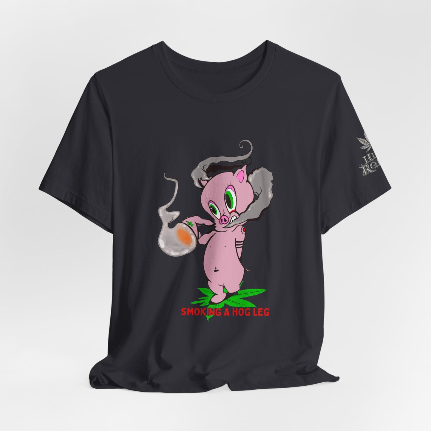 Smoking Hog Leg Pink Pig Tee - Premium Airlume Cotton Cannabis Culture Art