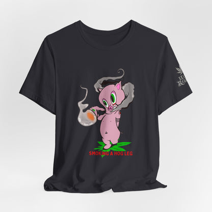 Smoking Hog Leg Pink Pig Tee - Premium Airlume Cotton Cannabis Culture Art