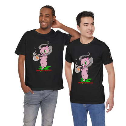 Smoking Hog Leg Pink Pig Tee - Premium Airlume Cotton Cannabis Culture Art