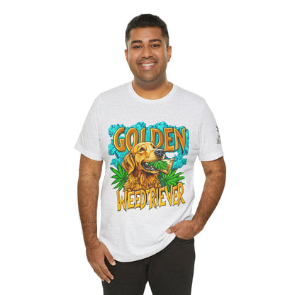 High Roller Golden Weedtriever Cannabis T-Shirt - Premium 420 Dog Lover Humor Golden Retriever Pun Comedy Pet Culture Apparel