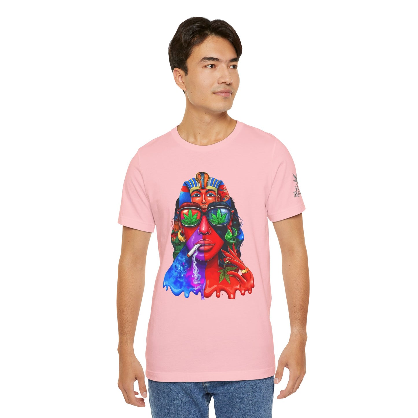 Pharaoh Vision Premium Cannabis Culture T-Shirt - Ancient Egyptian Royalty With Modern Cannabis Celebration And Psychedelic Split-Face Art