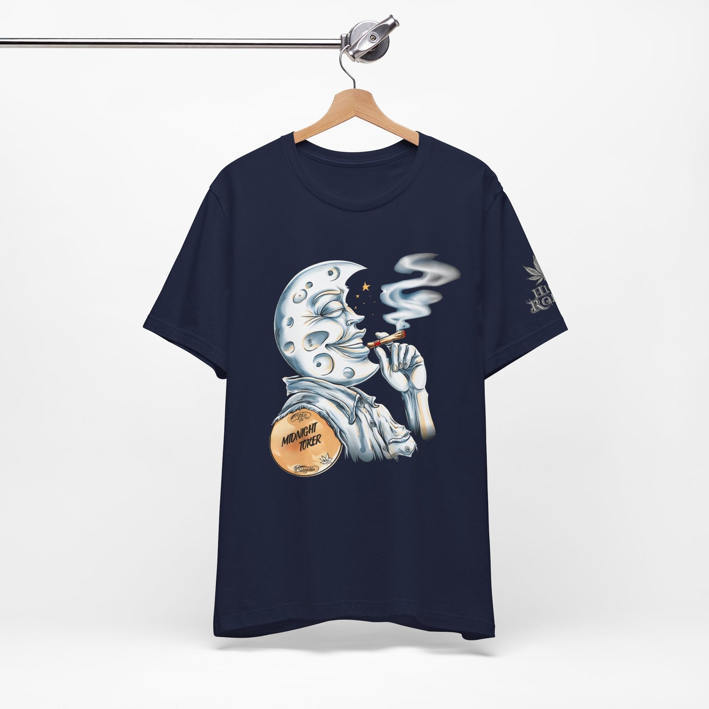 Midnight Toker Moon Tee - Celestial Cannabis Art Design | High Roller