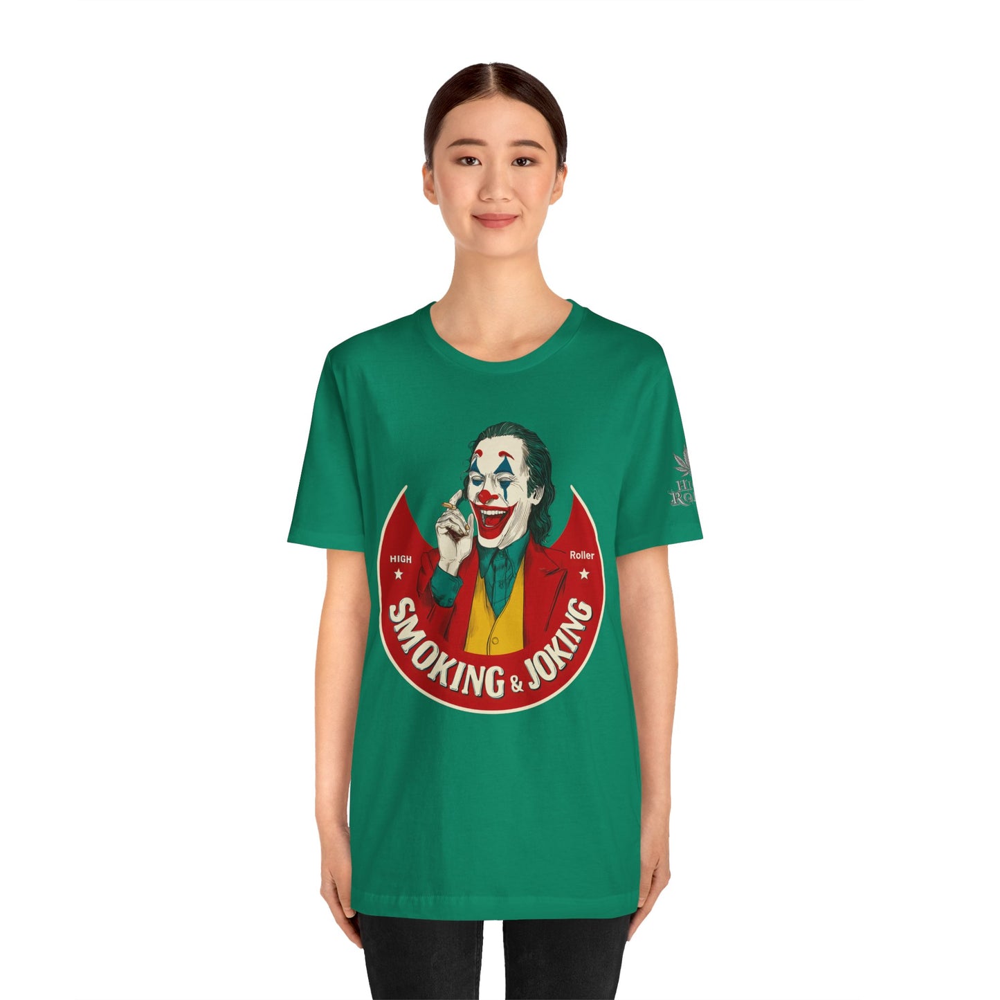 High Roller Villain T-Shirt - Premium Airlume Cotton Cannabis Joker Badge Art Tee