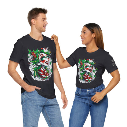 High Roller Jester Queen Cannabis T-Shirt - Premium 420 Harlequin Beauty Holiday Celebration Apparel