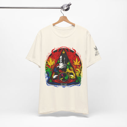 High Roller Sacred Buddha Cannabis T-Shirt - Premium 420 Spiritual Meditation Enlightenment Botanical Artistry Apparel