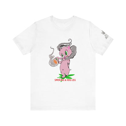 Smoking Hog Leg Pink Pig Tee - Premium Airlume Cotton Cannabis Culture Art