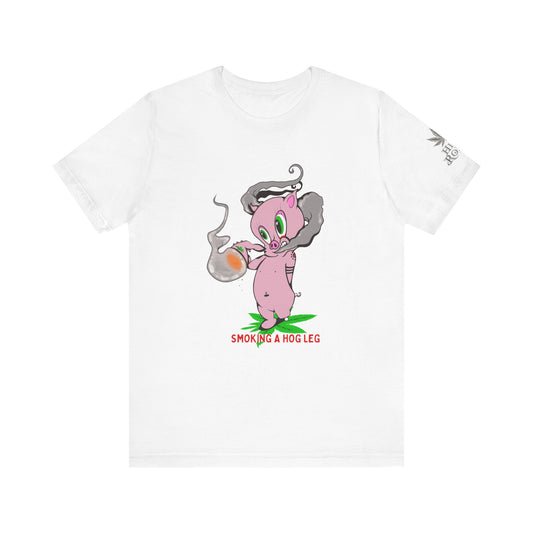 Smoking Hog Leg Pink Pig Tee - Premium Airlume Cotton Cannabis Culture Art
