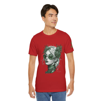 Green Queen T-Shirt - Premium Airlume Cotton Cannabis Crown Portrait Art Tee