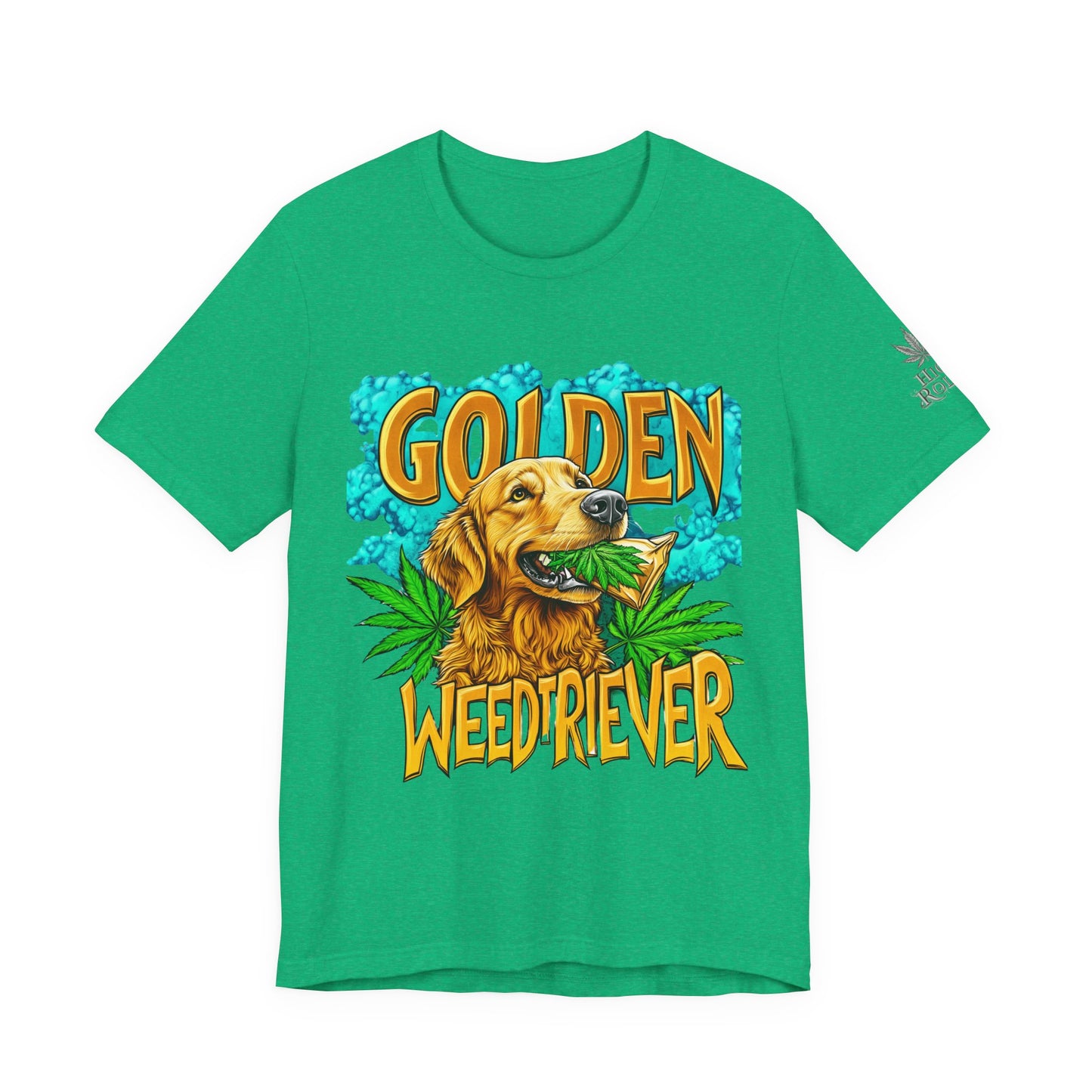 High Roller Golden Weedtriever Cannabis T-Shirt - Premium 420 Dog Lover Humor Golden Retriever Pun Comedy Pet Culture Apparel