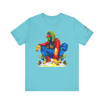 Psychedelic Chill Premium Cannabis Culture T-Shirt - Vibrant Street Art With Rainbow Color Explosion And Meditative Pose