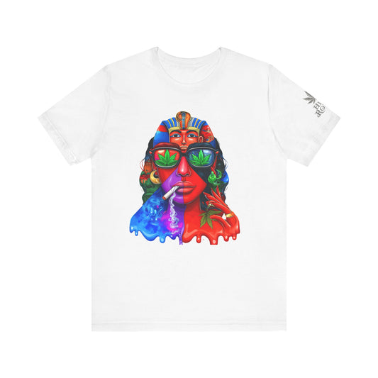 Pharaoh Vision Premium Cannabis Culture T-Shirt - Ancient Egyptian Royalty With Modern Cannabis Celebration And Psychedelic Split-Face Art