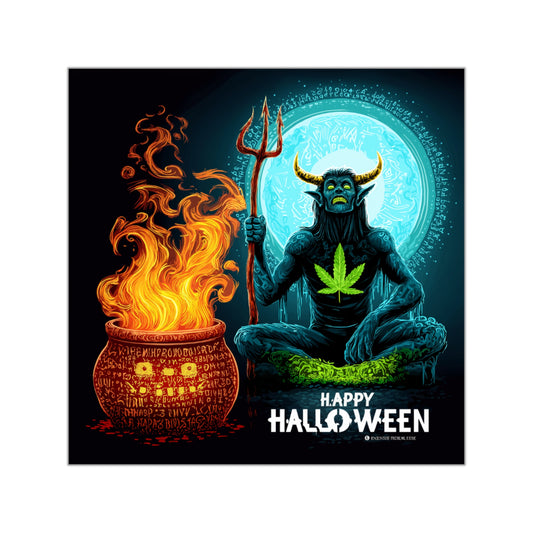 Cannabis Demon Lord Cauldron Ritual Halloween Sticker - Premium Infernal 420 Vinyl Decal