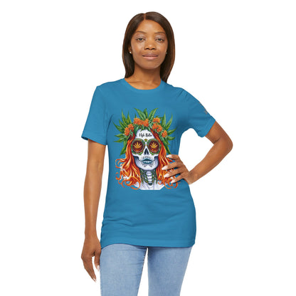 Sugar Skull Goddess Tee - Premium Airlume Cotton Cannabis Culture Day of Dead Art