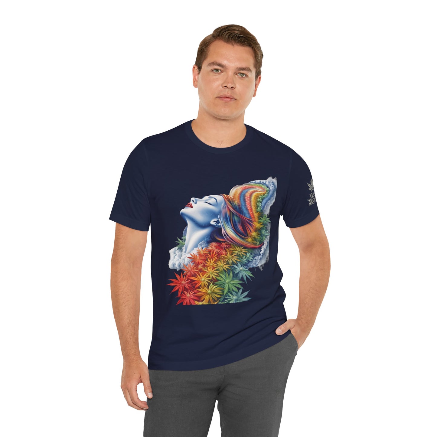 Rainbow Bloom Tee - Premium Airlume Cotton Cannabis Culture Spectrum Goddess Art