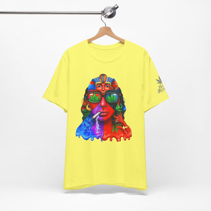 Pharaoh Vision Premium Cannabis Culture T-Shirt - Ancient Egyptian Royalty With Modern Cannabis Celebration And Psychedelic Split-Face Art