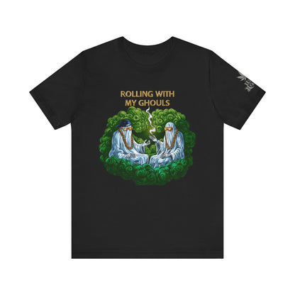 Rolling With My Ghouls HIGH ROLLER Halloween Cannabis T-Shirt - Premium Ghost Squad Circle Session 420 Apparel