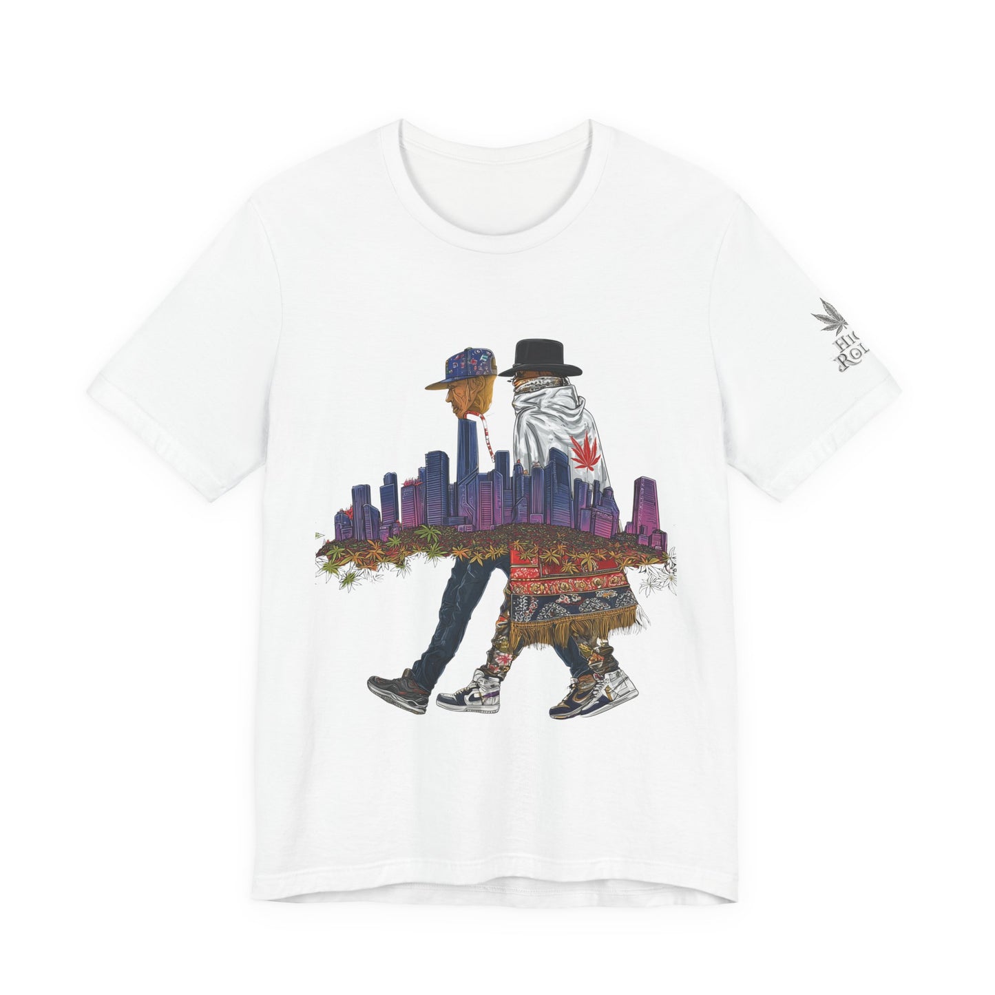 High Roller Urban Legends Cannabis T-Shirt - Premium 420 City Skyline Street Culture Double Exposure Apparel
