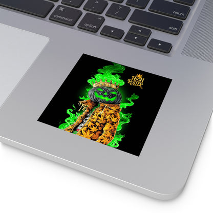 Halloween Pumpkin King Cannabis Crown Sticker - Luxury Jack-O-Lantern Weed Art - HIGH ROLLER Premium 3x3 Vinyl