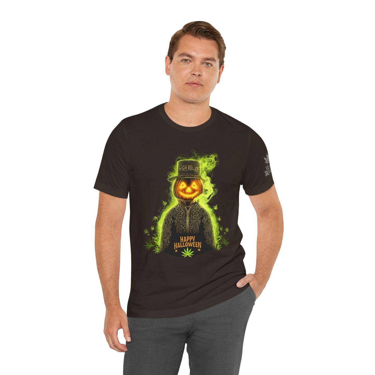Spectral Pumpkin HIGH ROLLER Halloween T-Shirt - Premium Dark Cannabis Apparel