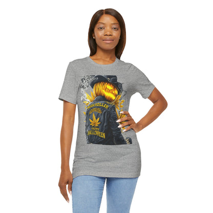 Halloween Witch Rider Cannabis T-Shirt - Premium Spooky 420 Biker Edition Apparel