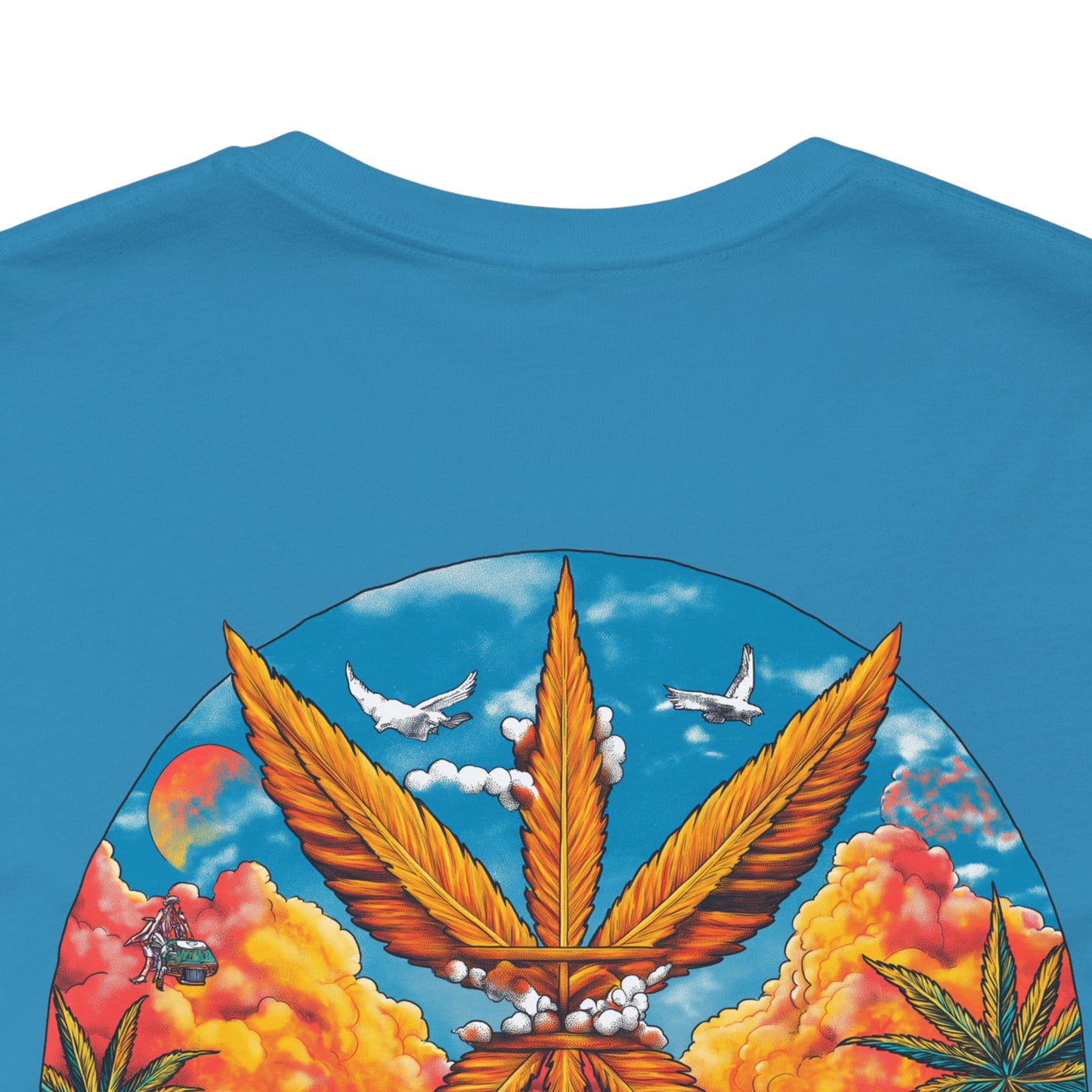 Cannabis Paradise Circle Tee - Tropical Sunset Art Design | High Roller