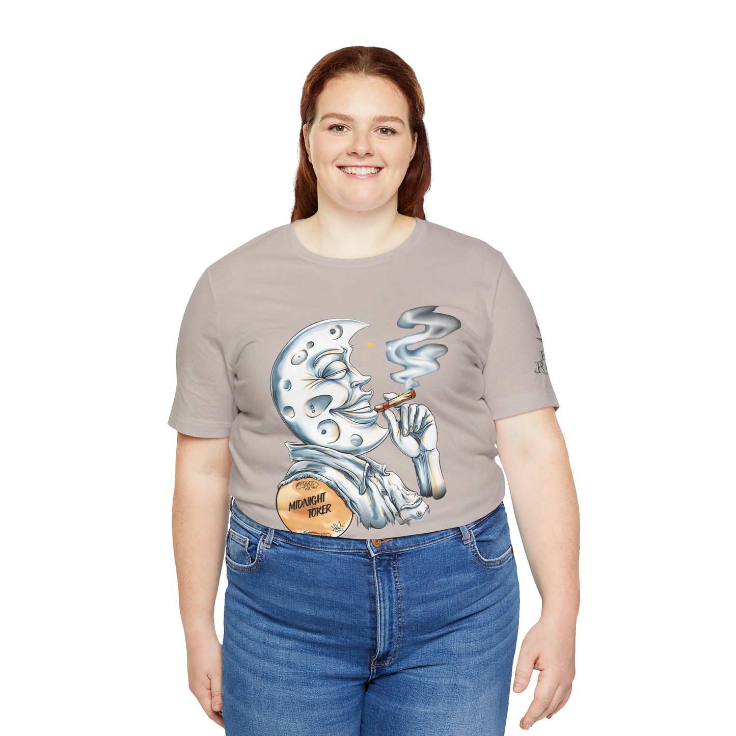 Midnight Toker Moon Tee - Celestial Cannabis Art Design | High Roller