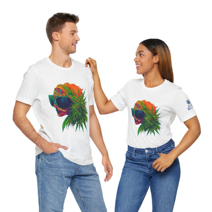 Psychedelic Cannabis Skull Tee - Neon Profile Art Design | High Roller