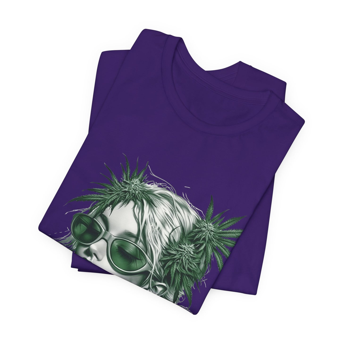 Green Queen T-Shirt - Premium Airlume Cotton Cannabis Crown Portrait Art Tee