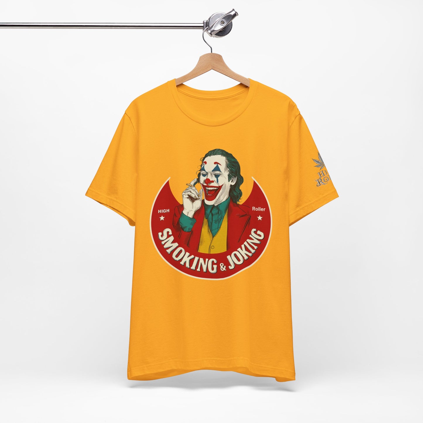 High Roller Villain T-Shirt - Premium Airlume Cotton Cannabis Joker Badge Art Tee