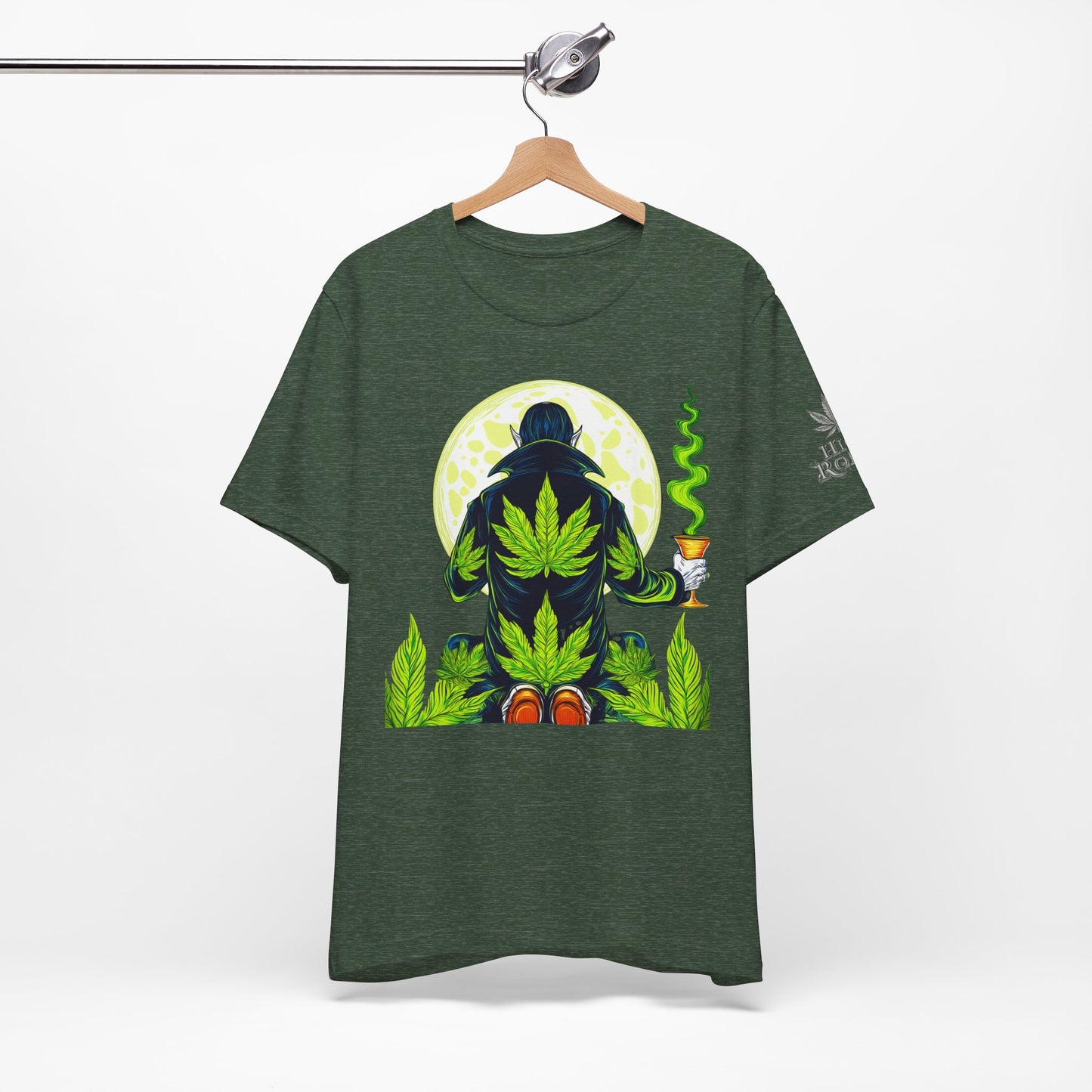 Luxury Gothic Cannabis Vampire T-Shirt - Premium Dark HIGH ROLLER Streetwear - Elevated Nocturnal 420 Fashion