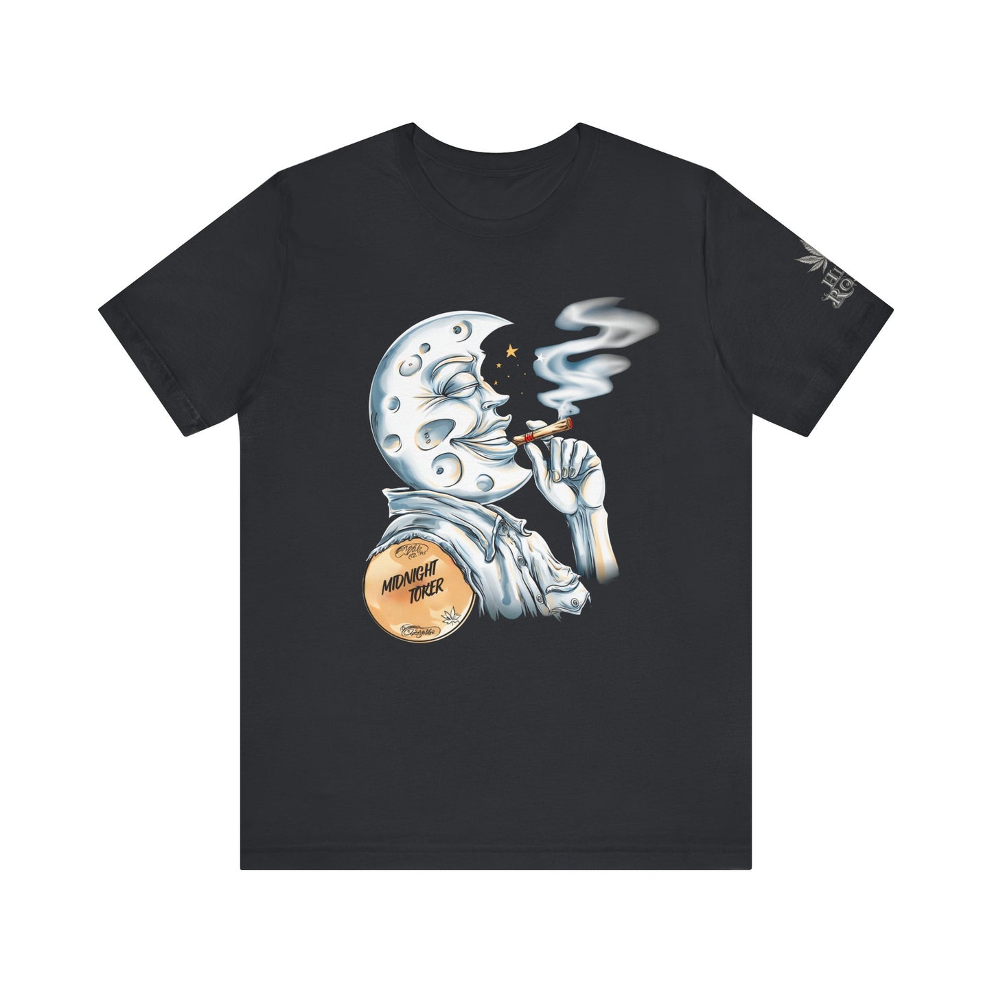 Midnight Toker Moon Tee - Celestial Cannabis Art Design | High Roller