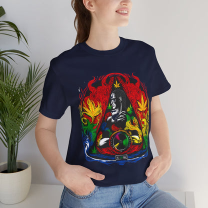 High Roller Sacred Buddha Cannabis T-Shirt - Premium 420 Spiritual Meditation Enlightenment Botanical Artistry Apparel