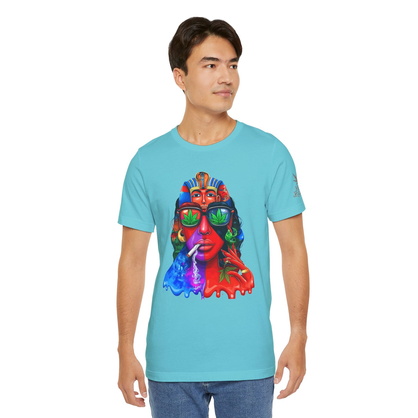 Pharaoh Vision Premium Cannabis Culture T-Shirt - Ancient Egyptian Royalty With Modern Cannabis Celebration And Psychedelic Split-Face Art