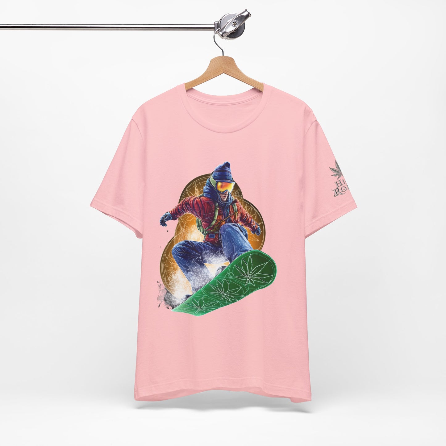 High Roller Snowboard Cannabis T-Shirt - Premium 420 Winter Sports Action Shred Mountain Lifestyle Apparel