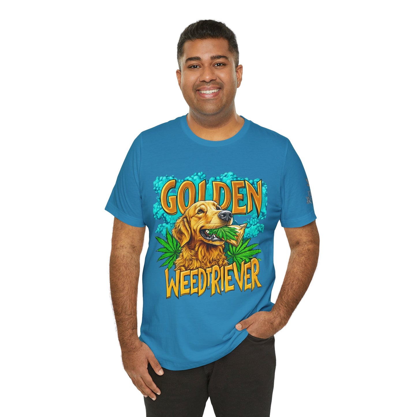 High Roller Golden Weedtriever Cannabis T-Shirt - Premium 420 Dog Lover Humor Golden Retriever Pun Comedy Pet Culture Apparel