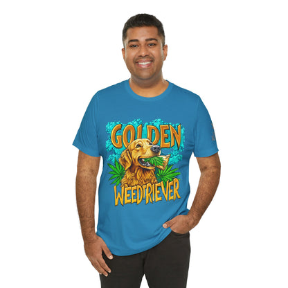 High Roller Golden Weedtriever Cannabis T-Shirt - Premium 420 Dog Lover Humor Golden Retriever Pun Comedy Pet Culture Apparel