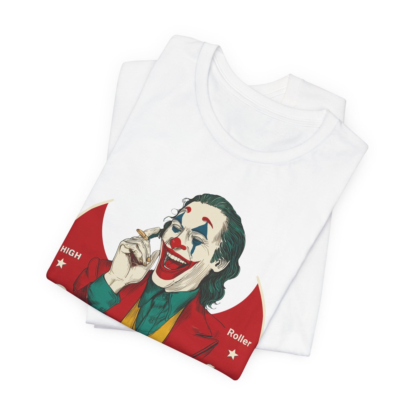 High Roller Villain T-Shirt - Premium Airlume Cotton Cannabis Joker Badge Art Tee