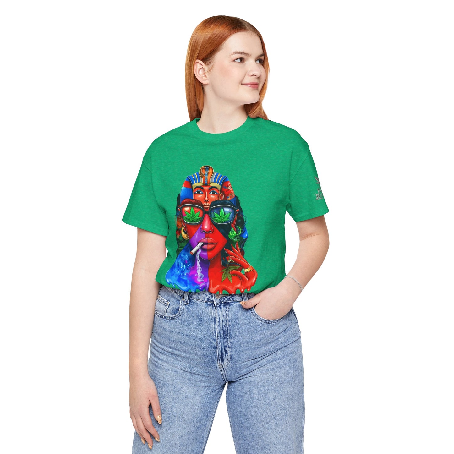Pharaoh Vision Premium Cannabis Culture T-Shirt - Ancient Egyptian Royalty With Modern Cannabis Celebration And Psychedelic Split-Face Art