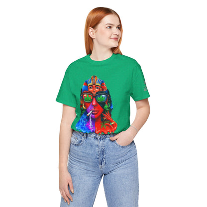 Pharaoh Vision Premium Cannabis Culture T-Shirt - Ancient Egyptian Royalty With Modern Cannabis Celebration And Psychedelic Split-Face Art