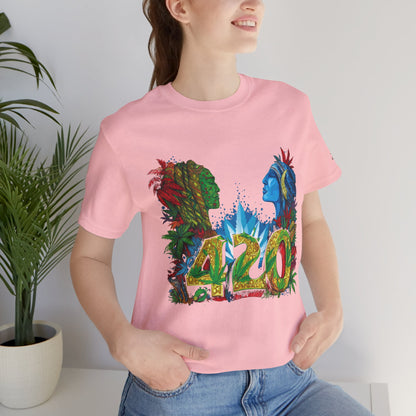 420 Celebration Premium Cannabis Culture T-Shirt - Dual Profile Art With Nature Elements And Bold 420 Typography