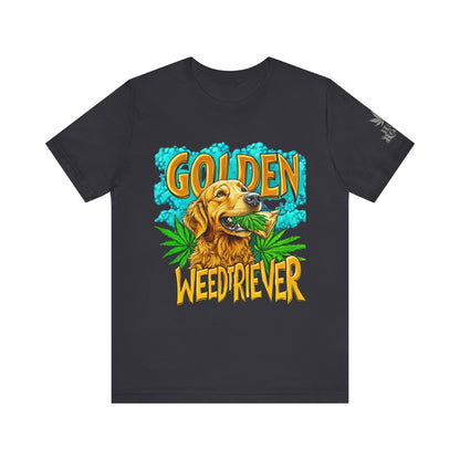 High Roller Golden Weedtriever Cannabis T-Shirt - Premium 420 Dog Lover Humor Golden Retriever Pun Comedy Pet Culture Apparel