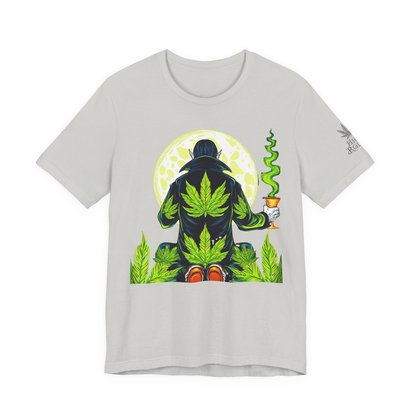 Luxury Gothic Cannabis Vampire T-Shirt - Premium Dark HIGH ROLLER Streetwear - Elevated Nocturnal 420 Fashion