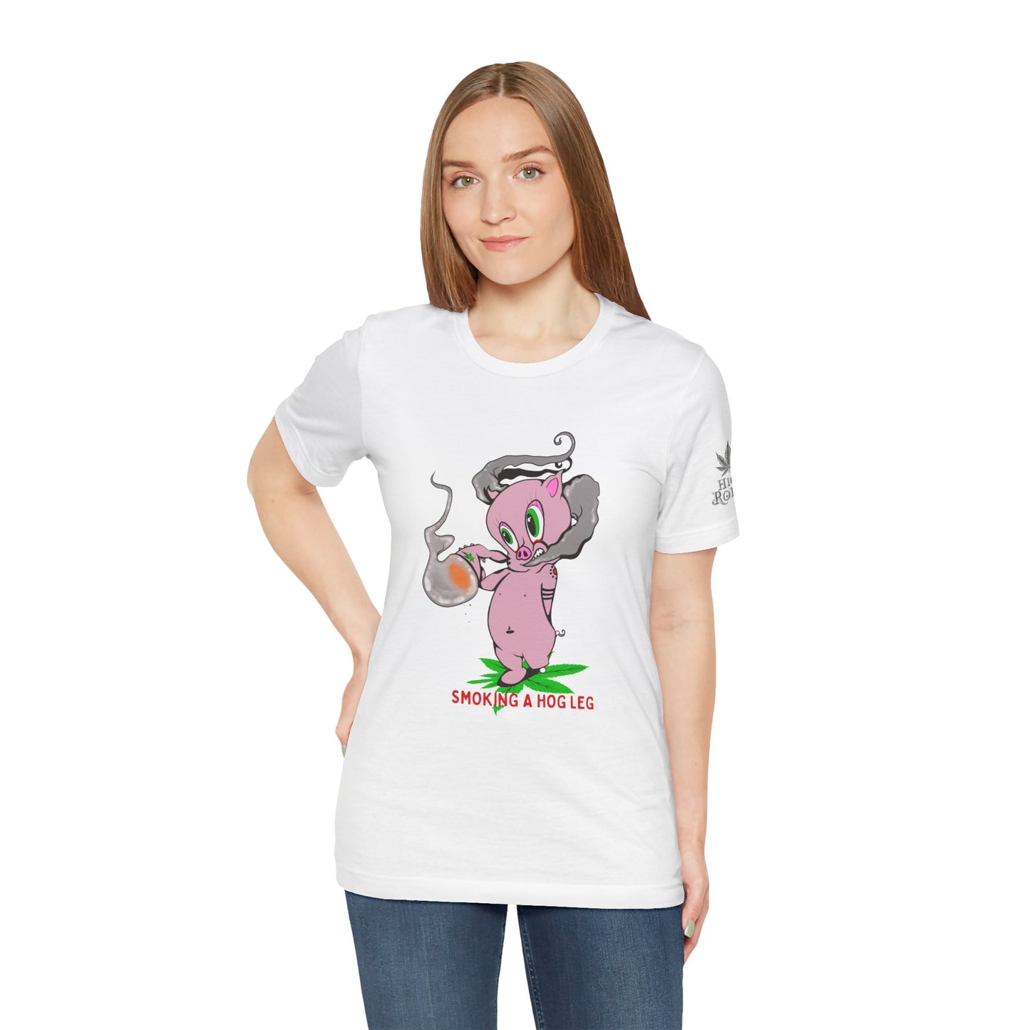 Smoking Hog Leg Pink Pig Tee - Premium Airlume Cotton Cannabis Culture Art