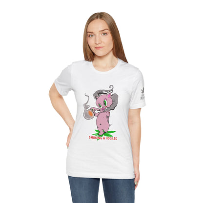 Smoking Hog Leg Pink Pig Tee - Premium Airlume Cotton Cannabis Culture Art