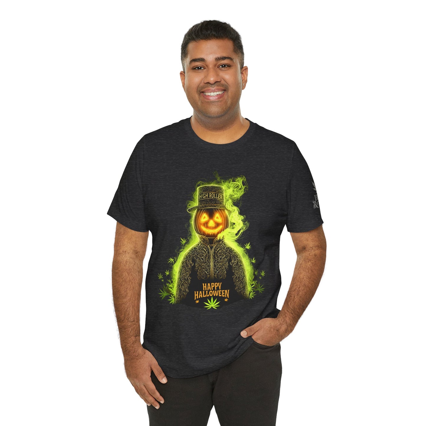 Spectral Pumpkin HIGH ROLLER Halloween T-Shirt - Premium Dark Cannabis Apparel