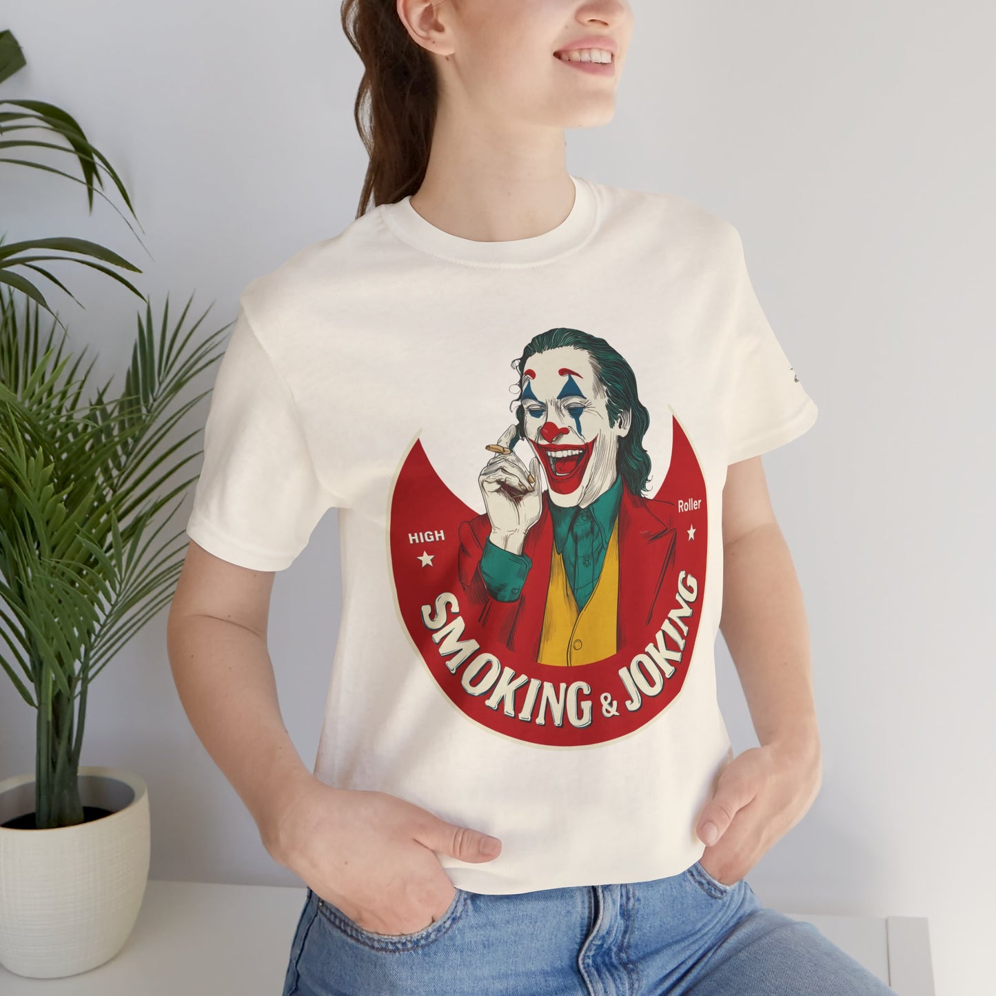 High Roller Villain T-Shirt - Premium Airlume Cotton Cannabis Joker Badge Art Tee